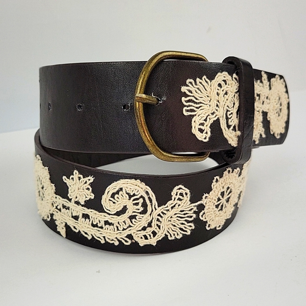 Boho Chic Crochet Embroidered Belt Black Size 32 - Picture 3 of 10
